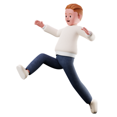 Personnage de jeune garçon avec pose de saut en longueur  3D Illustration