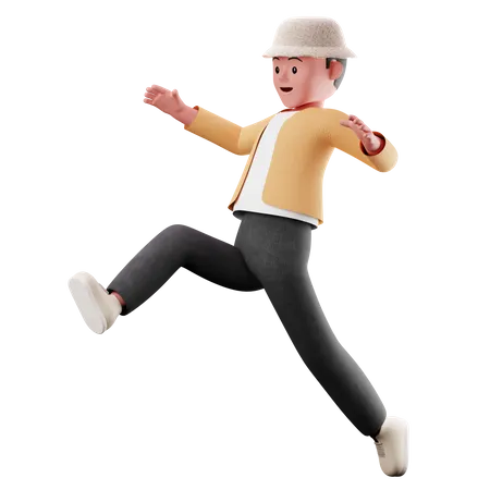 Personnage de jeune garçon avec pose de saut en longueur  3D Illustration