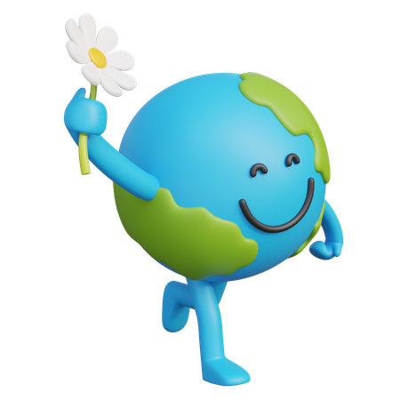 Personnage de la Terre tenant une fleur dans la main  3D Icon