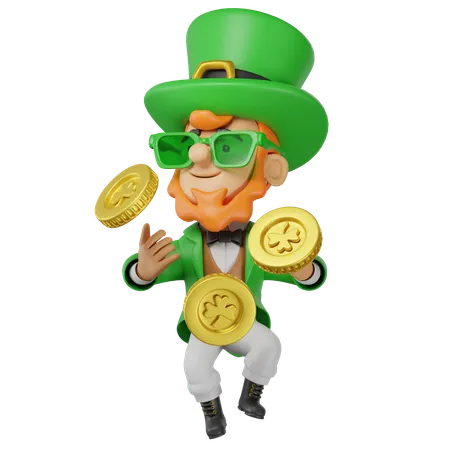 Personnage de Patrick avec des pièces de monnaie  3D Illustration