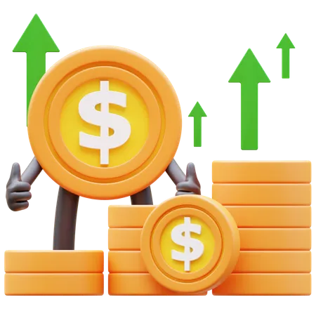 Caractère de pièce de dollar montrant le graphique de l'argent en hausse  3D Illustration