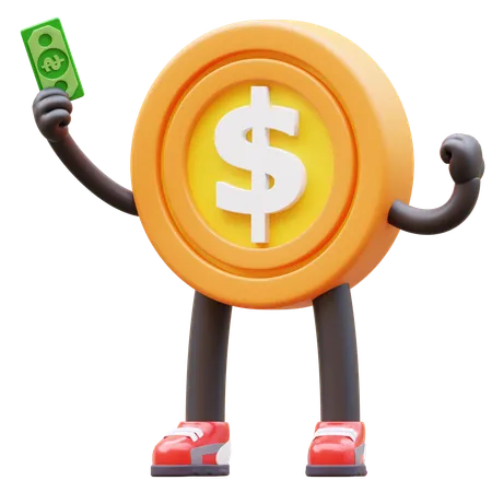 Le personnage d'une pièce d'un dollar obtient de l'argent  3D Illustration