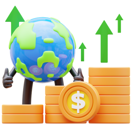 Caractère de la Terre montrant le graphique de l'argent s'élevant  3D Illustration