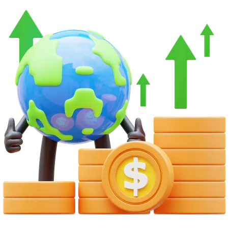 Caractère de la Terre montrant le graphique de l'argent s'élevant  3D Illustration