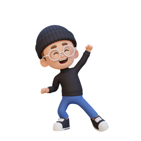 Personnage enfant 3D célébrant dans une pose joyeuse  3D Icon