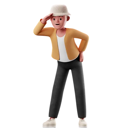 Personnage masculin cherchant quelque chose  3D Illustration