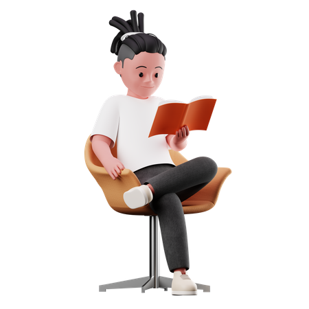 Personnage masculin assis et lisant un livre  3D Illustration