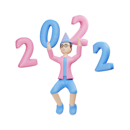 Personnage masculin avec des ballons 2022  3D Illustration