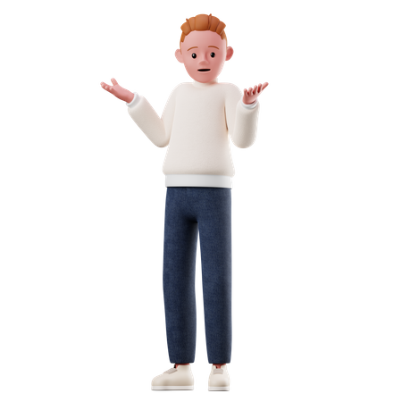 Personnage masculin avec une pose confuse  3D Illustration