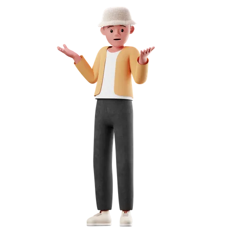 Personnage masculin avec une pose confuse  3D Illustration