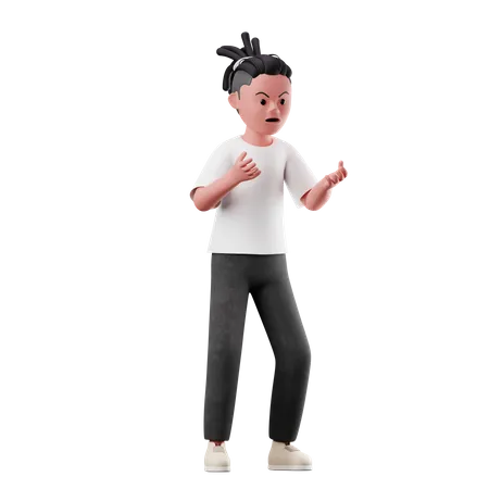 Personnage masculin avec une pose en colère  3D Illustration