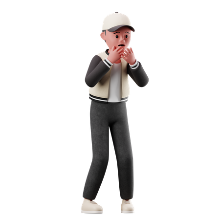 Personnage masculin avec une pose effrayée  3D Illustration