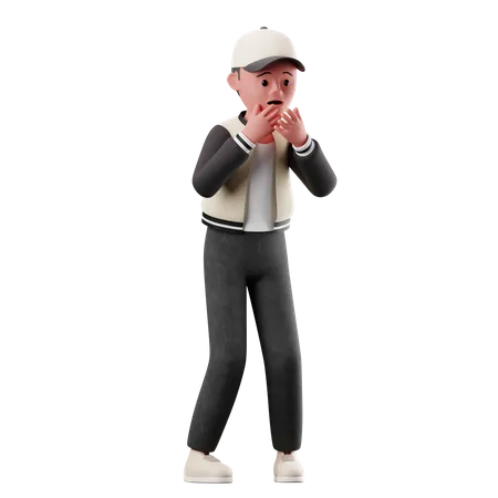 Personnage masculin avec une pose effrayée  3D Illustration