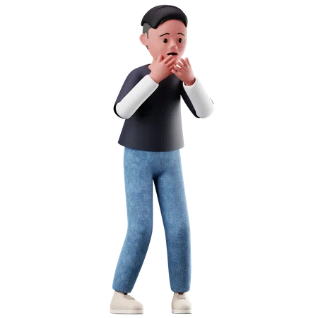 Personnage masculin avec une pose effrayée  3D Illustration