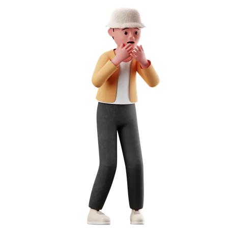 Personnage masculin avec une pose effrayée  3D Illustration