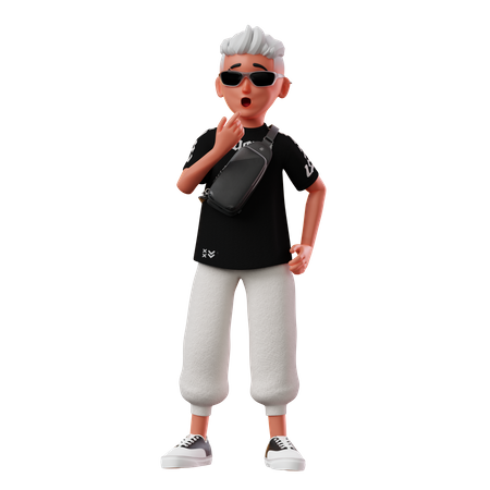 Personnage masculin avec une pose effrayée  3D Illustration