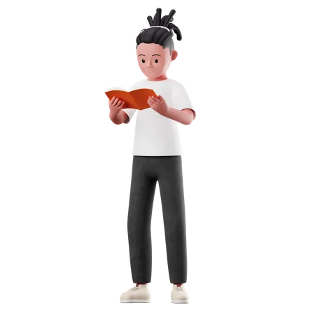 Personnage masculin lisant une pose de livre  3D Illustration
