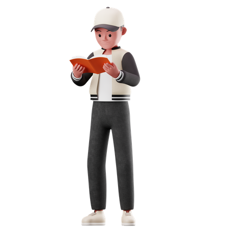 Personnage masculin lisant une pose de livre  3D Illustration