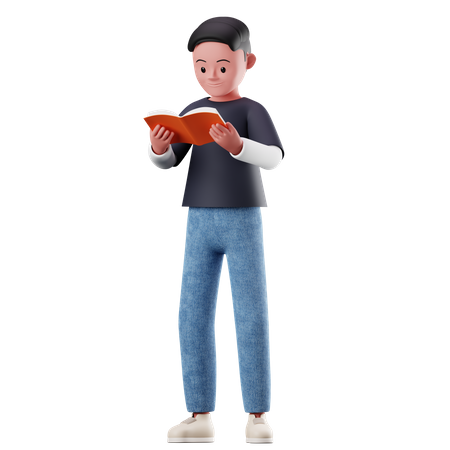 Personnage masculin lisant une pose de livre  3D Illustration