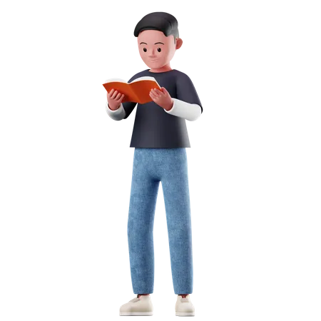 Personnage masculin lisant une pose de livre  3D Illustration