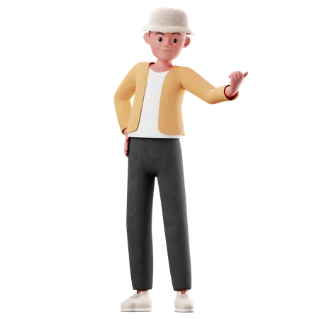 Personnage masculin montrant quelque chose  3D Illustration