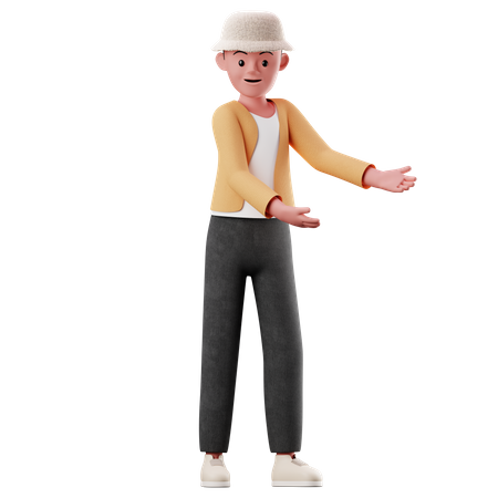 Personnage masculin montrant quelque chose pose  3D Illustration