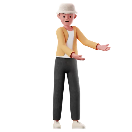 Personnage masculin montrant quelque chose pose  3D Illustration