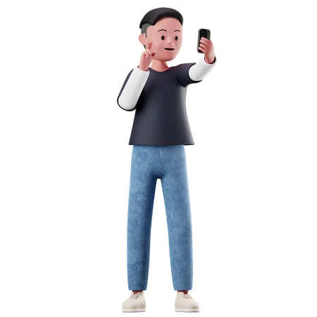 Personnage masculin prenant un selfie  3D Illustration