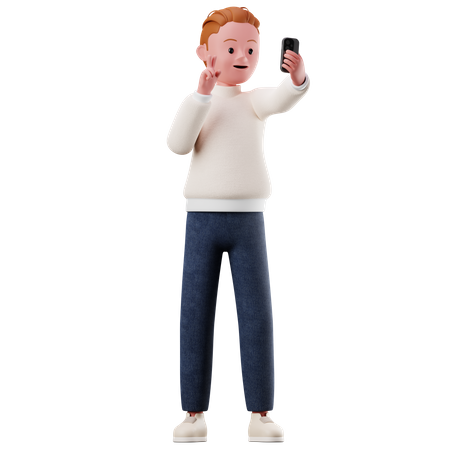 Personnage masculin prenant un selfie  3D Illustration
