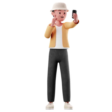 Personnage masculin prenant un selfie  3D Illustration