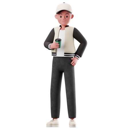 Personnage masculin tenant une tasse de café  3D Illustration