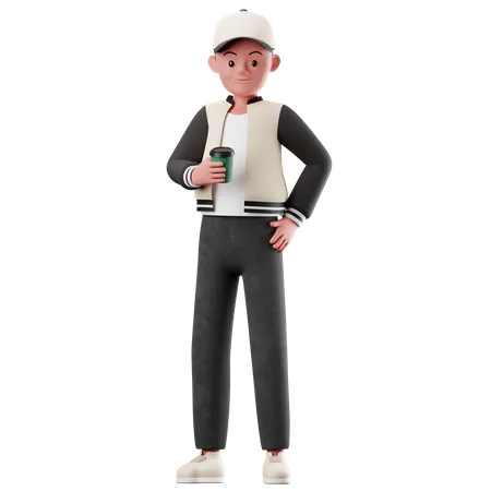 Personnage masculin tenant une tasse de café  3D Illustration