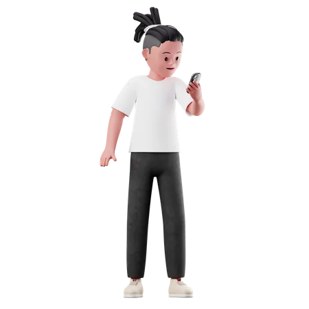 Personnage masculin utilisant un smartphone  3D Illustration