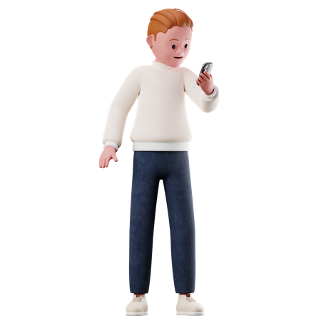 Personnage masculin utilisant un smartphone  3D Illustration