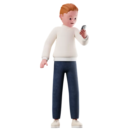 Personnage masculin utilisant un smartphone  3D Illustration