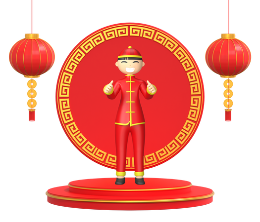 Chinois heureux  3D Illustration