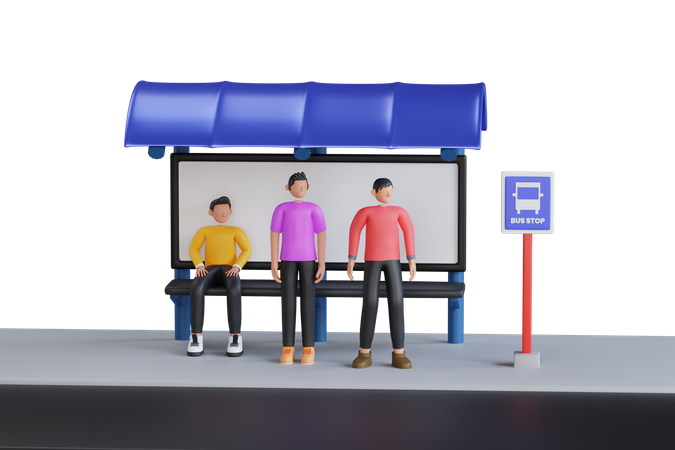 Personnes attendant à l'arrêt de bus  3D Icon
