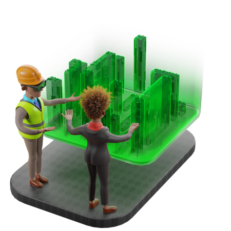 Des personnes discutent de la planification de la construction avec la visualisation VR  3D Icon