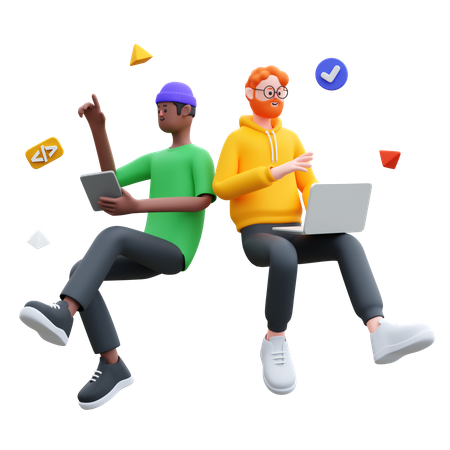Personnes travaillant sur un ordinateur portable  3D Icon