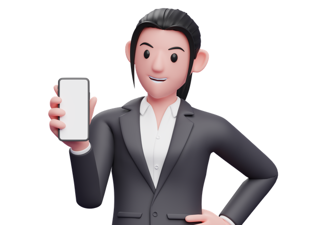 Pessoa de negócios mostrando a tela do telefone em branco  3D Illustration