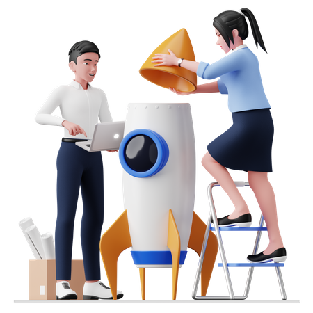 Pessoas de negócios trabalhando na inicialização  3D Icon