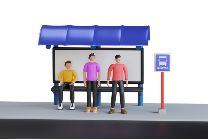 Pessoas esperando no ponto de ônibus  3D Illustration