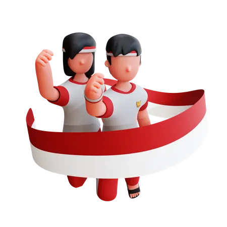Povo indonésio em pose de punho  3D Illustration