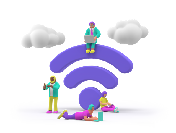 Pessoas usando wi-fi  3D Illustration