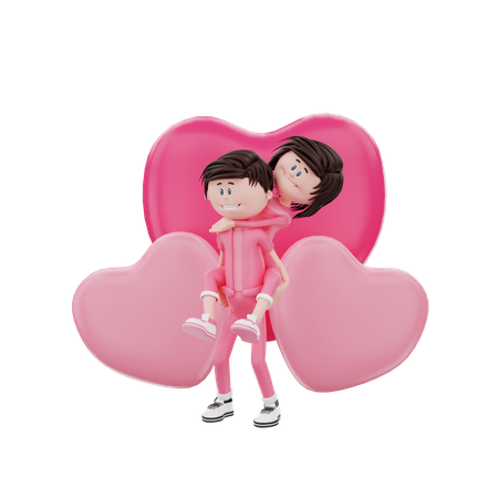 Petit ami portant sa petite amie sur le dos  3D Illustration