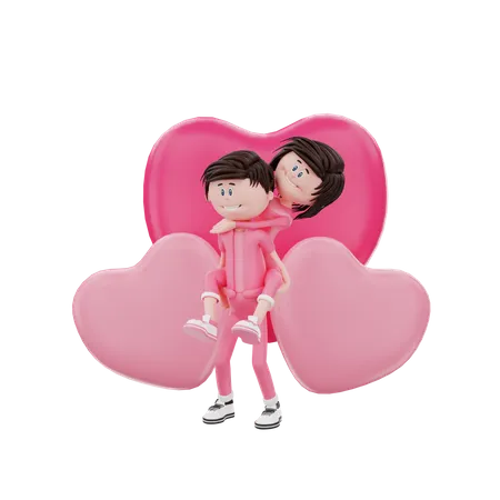 Petit ami portant sa petite amie sur le dos  3D Illustration