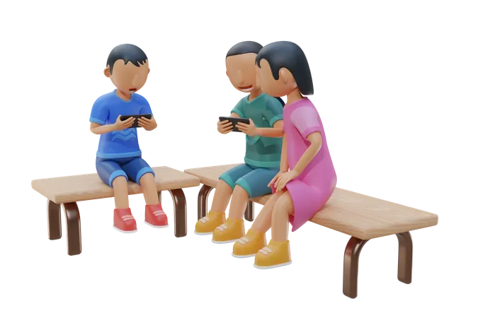 Un petit enfant et un ami utilisent un smartphone ensemble  3D Illustration