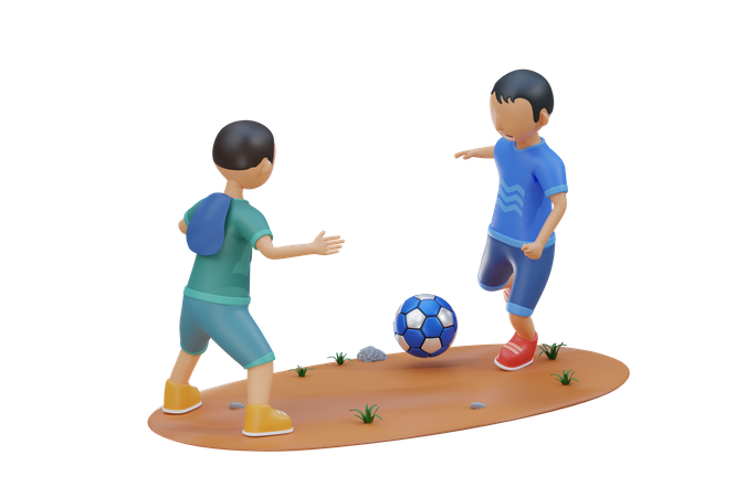 Un petit enfant joue au football avec un ami  3D Illustration