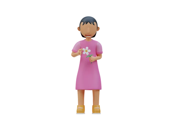 Petit enfant tenant une fleur  3D Illustration