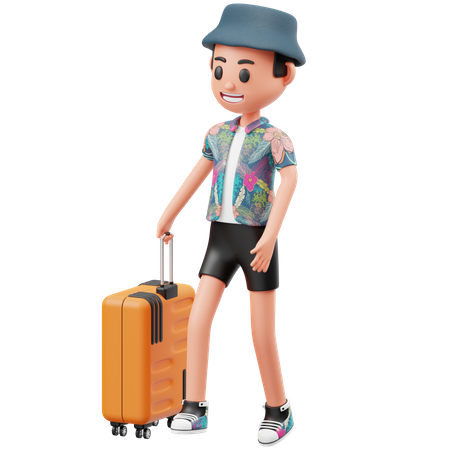 Petit garçon portant une valise  3D Illustration